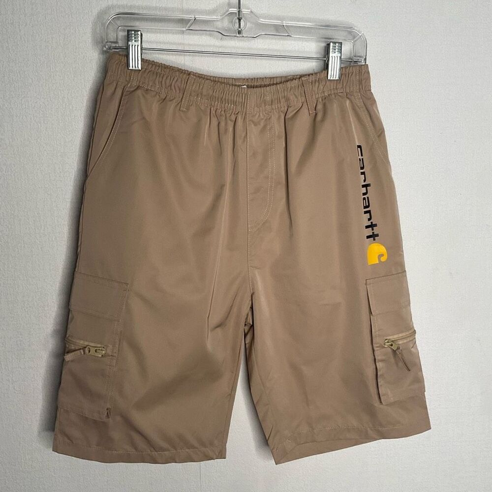 Carhartt Shorts Mens Medium Beige Stone Multi Pocket Cargo Elastic Waist Outdoor